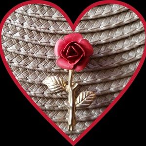 COMING..NOT FOR SALE..Rose with Goldtone Stem & Leaves Brooch